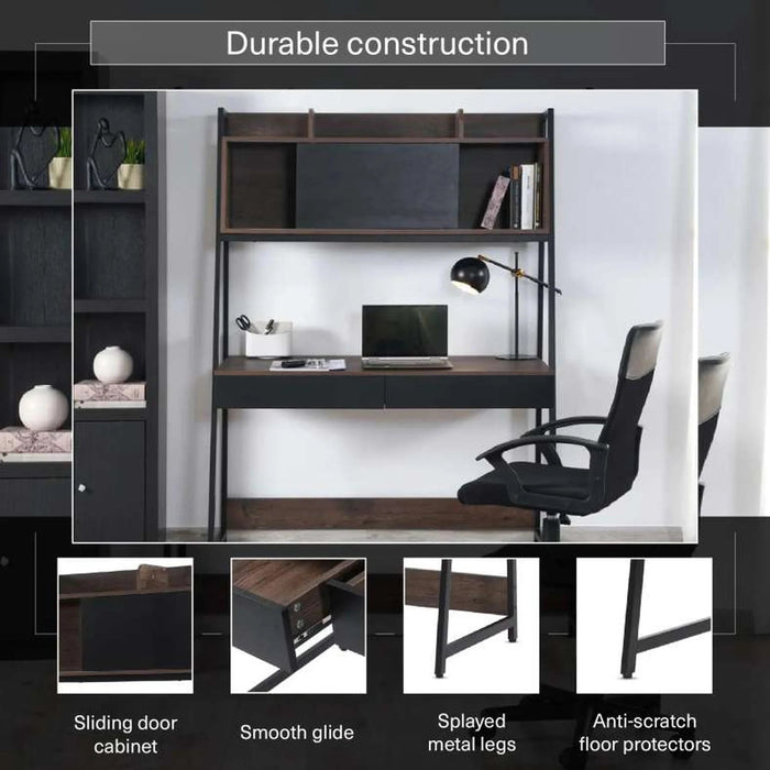 Peoria Writing Desk With Drawer Top Shelves - Black Pan Home