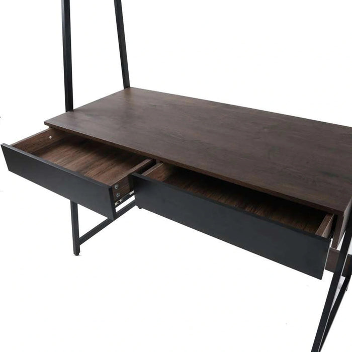 Peoria Writing Desk With Drawer Top Shelves - Black Pan Home