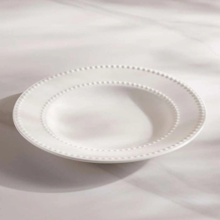 Perlee Beaded New Bone China Soup Plate - White Pan Home