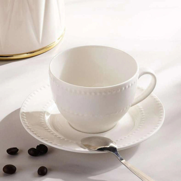 Perlee Beaded New Bone China Tea Cup Saucer 220Ml - White Pan Home