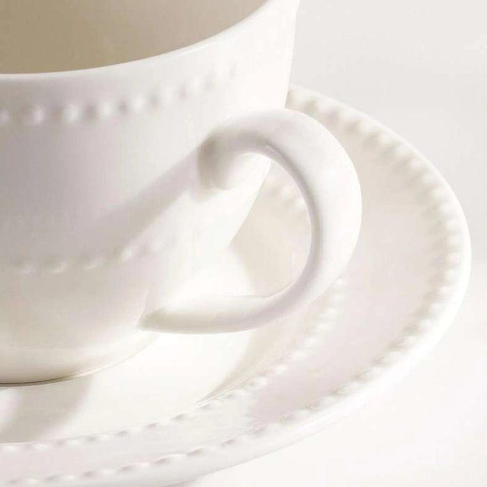 Perlee Beaded New Bone China Tea Cup Saucer 220Ml - White Pan Home