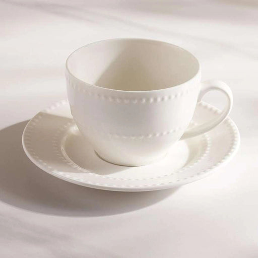 Perlee Beaded New Bone China Tea Cup Saucer 220Ml - White Pan Home