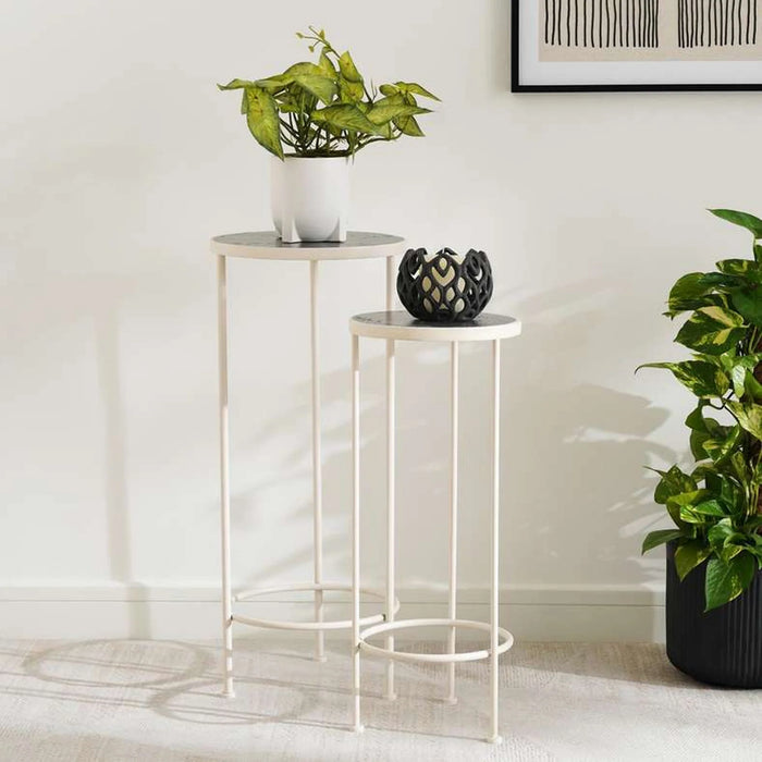 Perth 2 Pc Set Round Planter Stand 28X28X70Cm, 23X23X60Cm - Grey