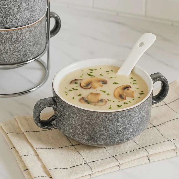 Petronella Stoneware 15-Piece Soup Set With Stand - Dark Grey Pan Home