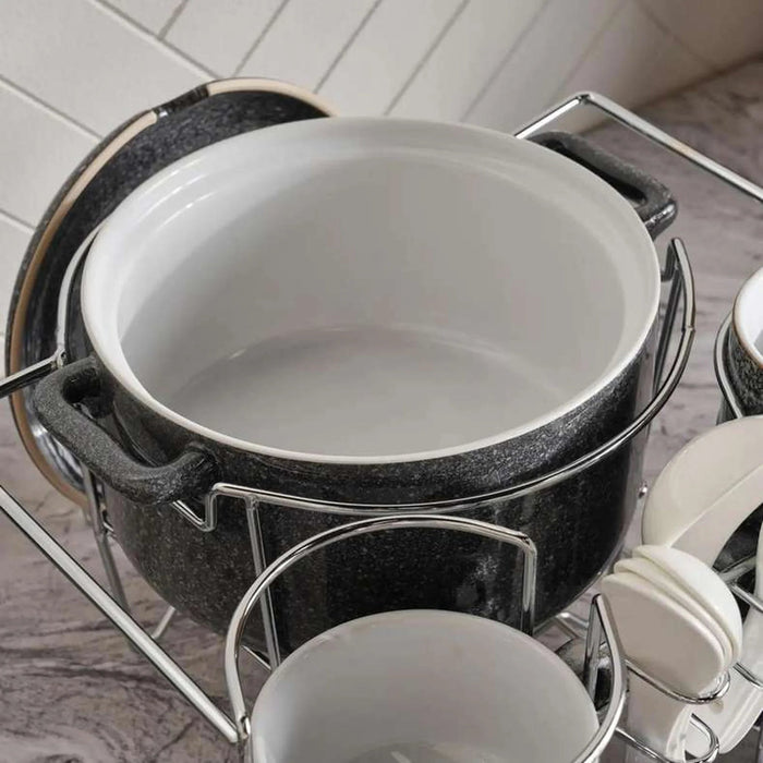 Petronella Stoneware 15-Piece Soup Set With Stand - Dark Grey Pan Home