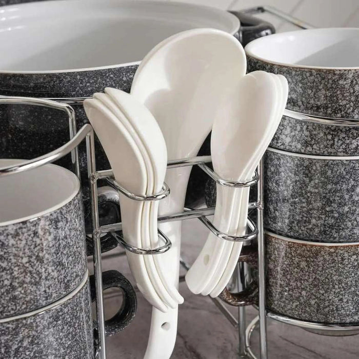 Petronella Stoneware 15-Piece Soup Set With Stand - Dark Grey Pan Home