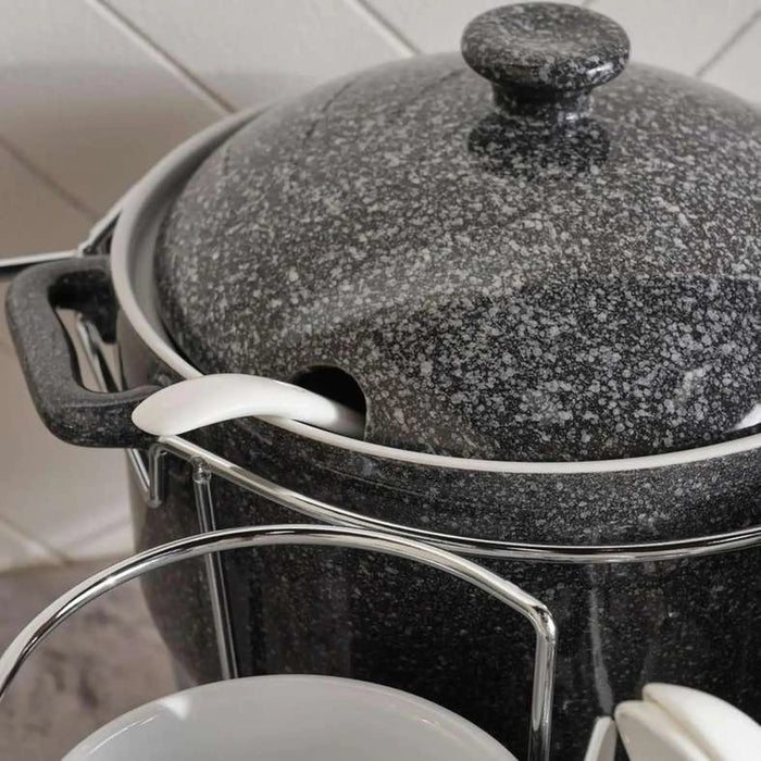 Petronella Stoneware 15-Piece Soup Set With Stand - Dark Grey Pan Home
