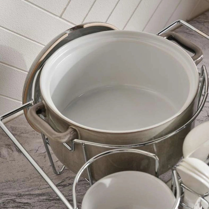 Petronella Stoneware 15-Piece Soup Set With Stand -Light Grey Pan Home