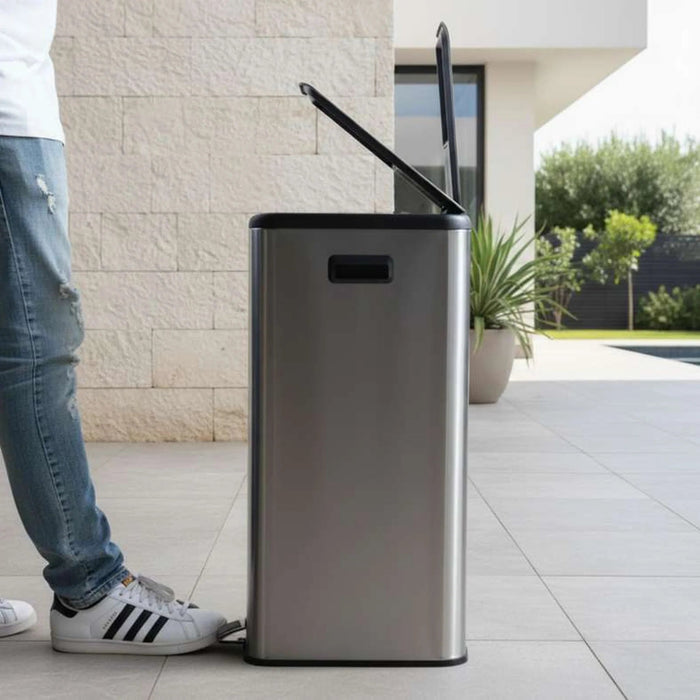 Phoenix Soft Close Metal Pedal Bin With Fingerprint Resistant 2X30L 52.5X38X66.5Cm - Chrome Pan Home