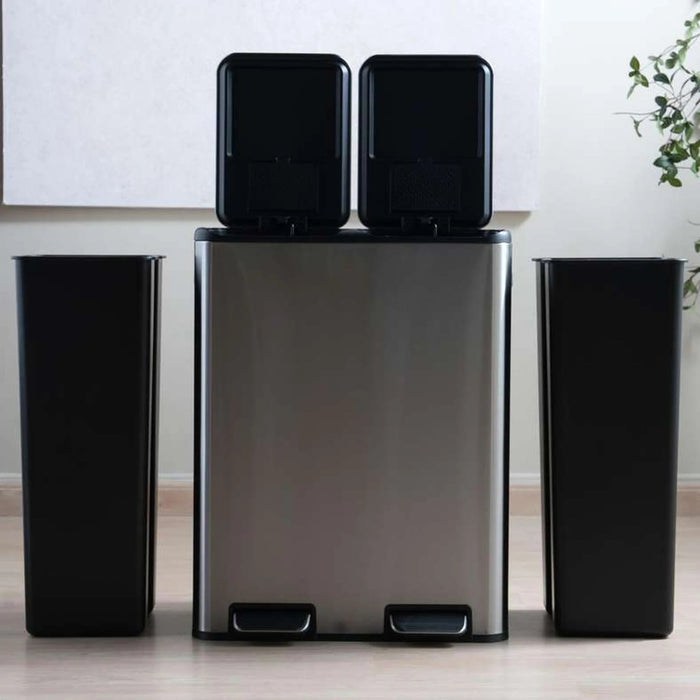 Phoenix Soft Close Metal Pedal Bin With Fingerprint Resistant 2X30L 52.5X38X66.5Cm - Chrome Pan Home