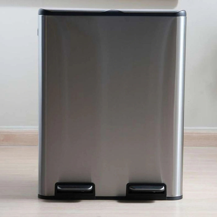Phoenix Soft Close Metal Pedal Bin With Fingerprint Resistant 2X30L 52.5X38X66.5Cm - Chrome Pan Home