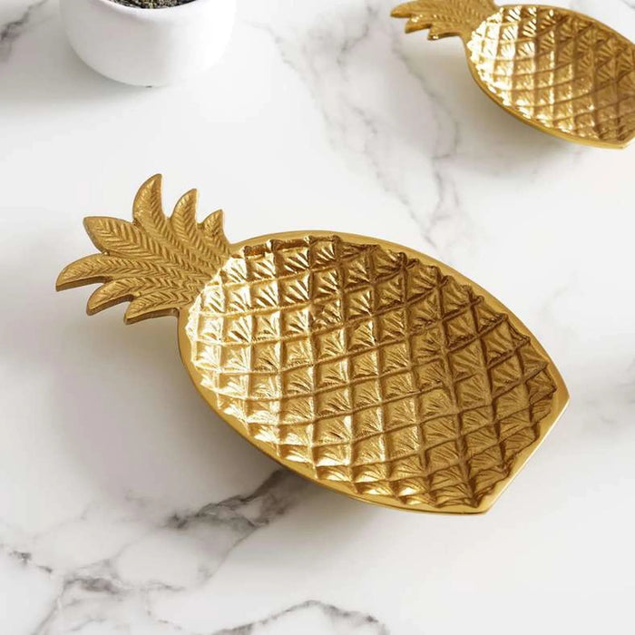 Pineapple Metal Decor Tray 28.5X17.15X3.17Cm- Gold Pan Home