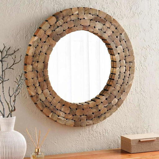 Pixel Handmade Wooden Wall Mirror Dia 80Cm - Natural Pan Home