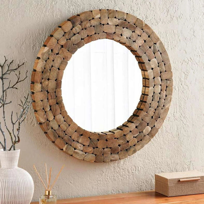 Pixel Handmade Wooden Wall Mirror Dia 80Cm - Natural Pan Home