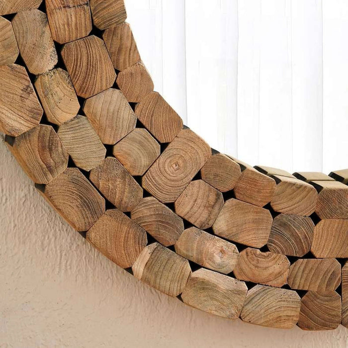 Pixel Handmade Wooden Wall Mirror Dia 80Cm - Natural Pan Home