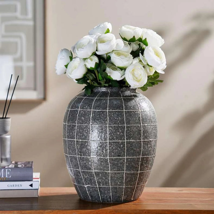 Plaid Stoneware Decor Vase 31X31X36.5Cm - Brown