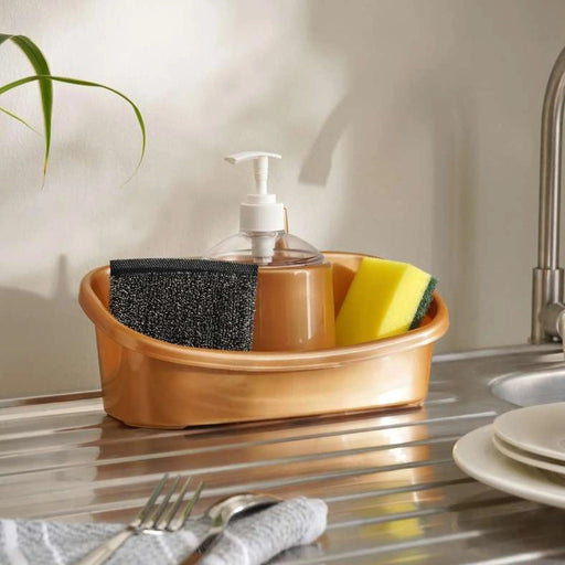 Plastic Forte 3In1 Liquid Dispenser With Scrubber Holder 23.6X10X11.8Cm -Assorted Pan Home
