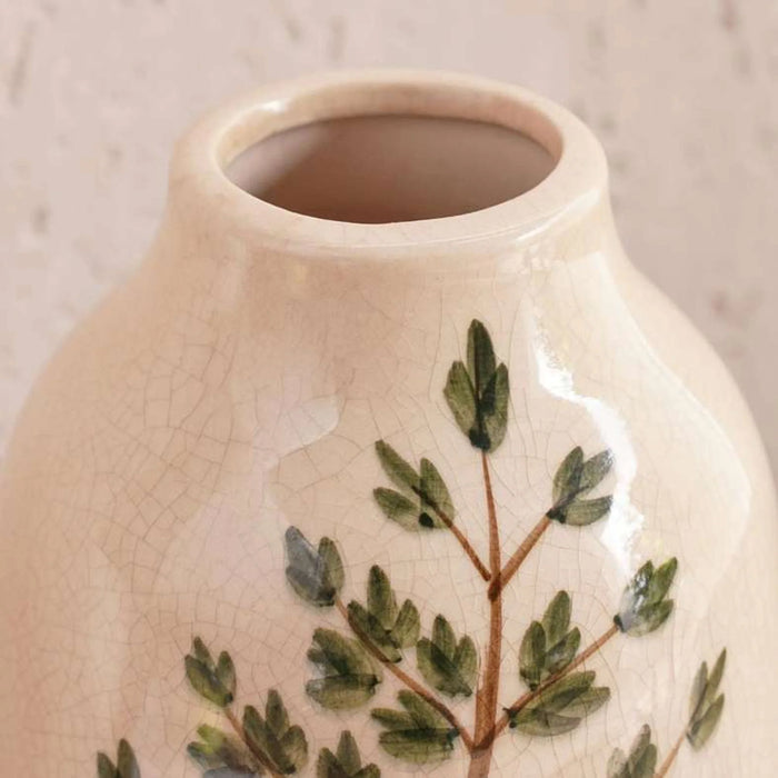 Poplar Stoneware Handpainted Botanic Print Vase 12X12X21Cm - Beige