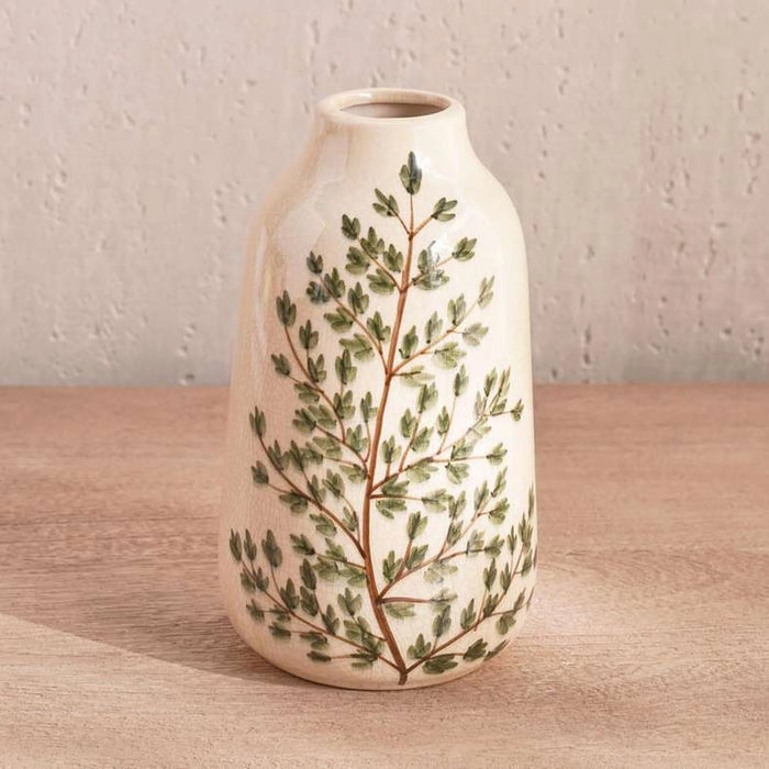 Poplar Stoneware Handpainted Botanic Print Vase 12X12X21Cm - Beige