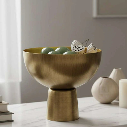 Poppy Metal Antique Antique Footed Bowl 30X30X26Cm - Brass Pan Home