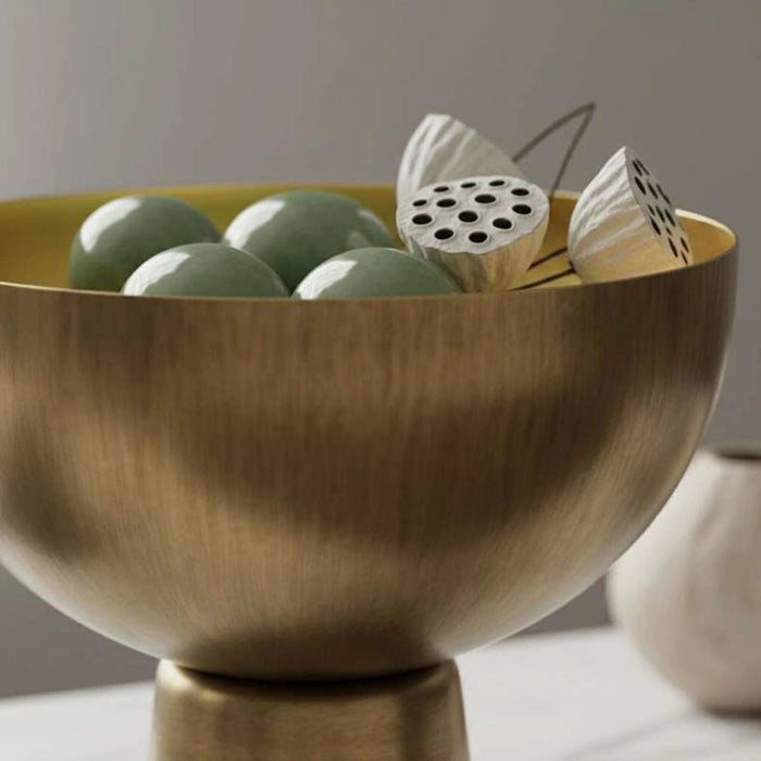 Poppy Metal Antique Antique Footed Bowl 30X30X26Cm - Brass Pan Home