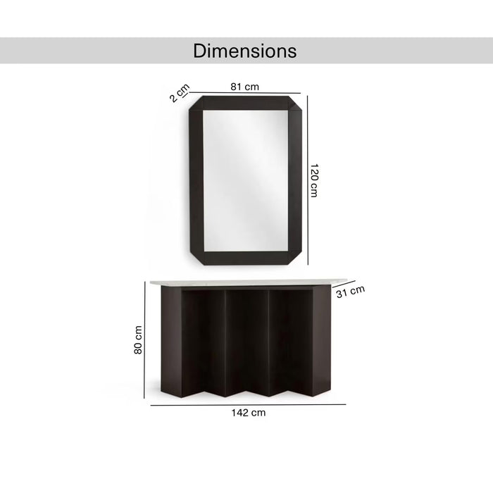 Poragan Console Table With Mirror Marble - Black & White