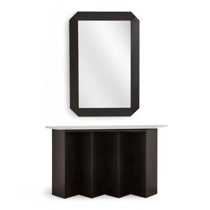 Poragan Console Table With Mirror Marble - Black & White