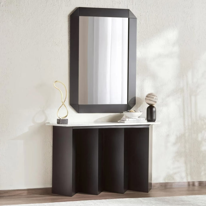 Poragan Console Table With Mirror Marble - Black & White