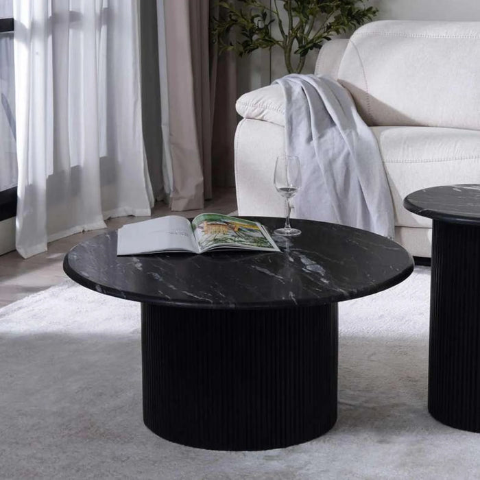 Povera Coffee Table Black Marble Black Wood