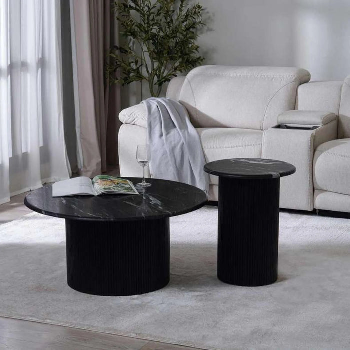 Povera Coffee Table Black Marble Black Wood
