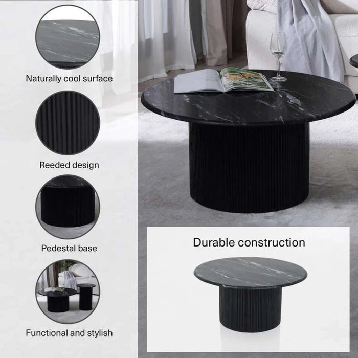 Povera Coffee Table Black Marble Black Wood