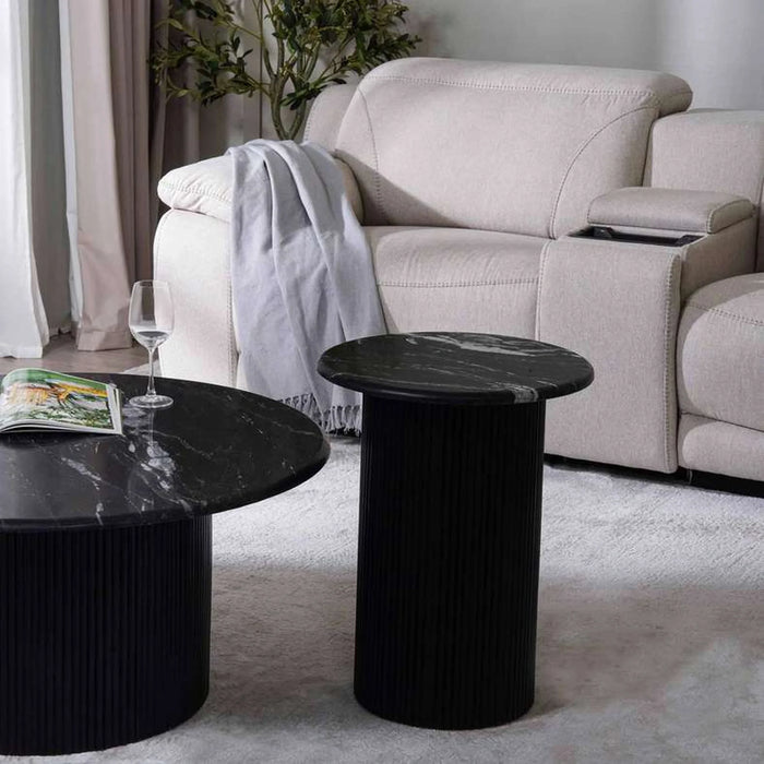 Povera End Table Black Marble Black Wood