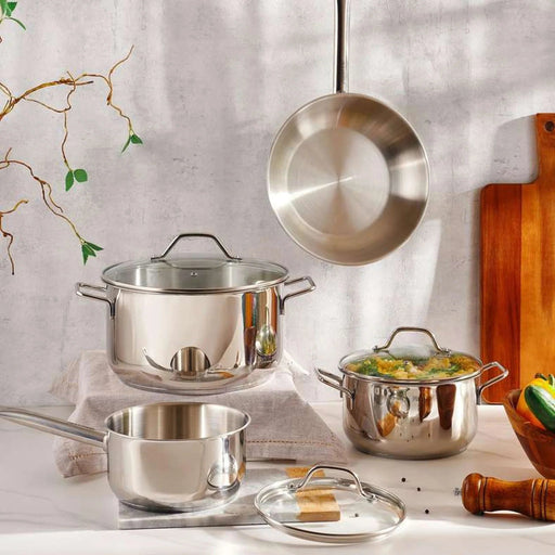 Pradeep 7-Piece Stainless Steel Cookware Set -Chrome Pan Home