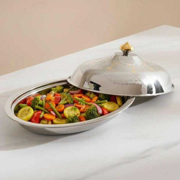Pradeep Al Hana Serving Dish 39Cm - Chrome & Gold