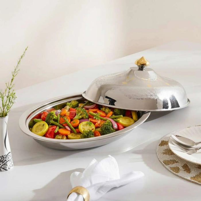 Pradeep Al Hana Serving Dish 39Cm - Chrome & Gold