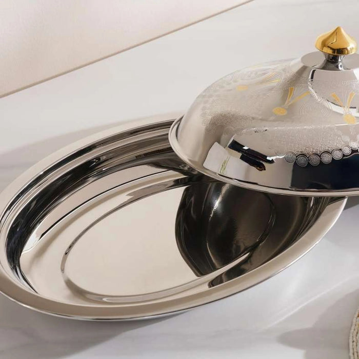 Pradeep Al Hana Serving Dish 39Cm - Chrome & Gold