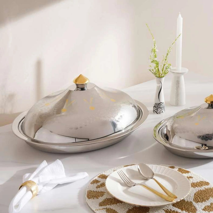 Pradeep Al Hana Serving Dish 39Cm - Chrome & Gold