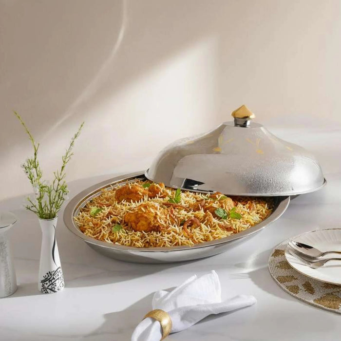 Pradeep Al Hana Serving Dish 50Cm - Chrome & Gold