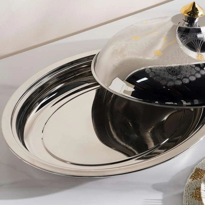 Pradeep Al Hana Serving Dish 50Cm - Chrome & Gold