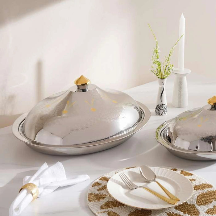 Pradeep Al Hana Serving Dish 50Cm - Chrome & Gold