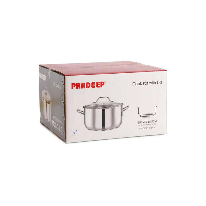 Pradeep Stainless Steel Cooking Pot With Lid Dia28Cm -Chrome