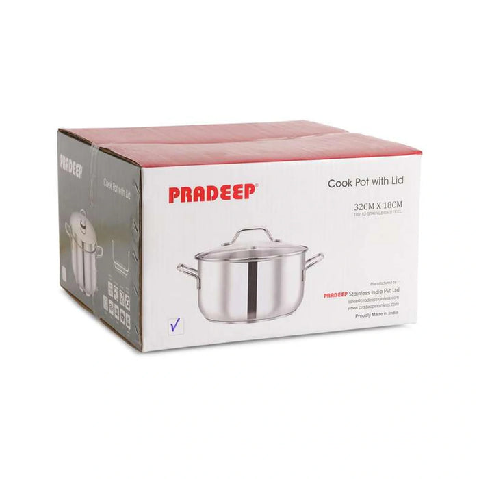 Pradeep Stainless Steel Cooking Pot With Lid Dia32Cm -Chrome