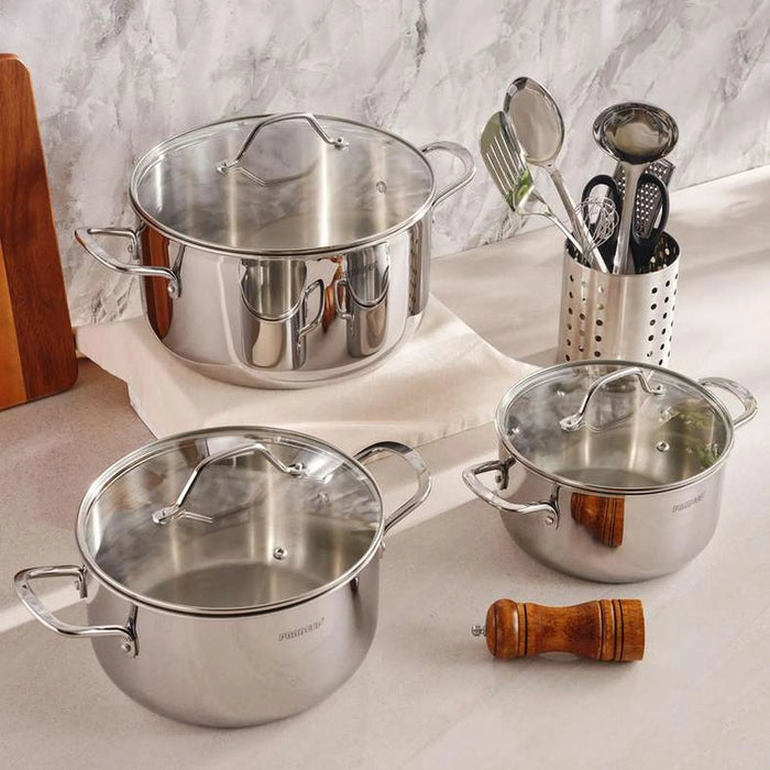 Pradeep Triply Stainless Steel Cooking Pot With Lid Dia28Cm -Chrome