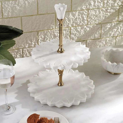 Praline 2-Tier Marble Cake Stand 30.4X25.4X38Cm- White Pan Home