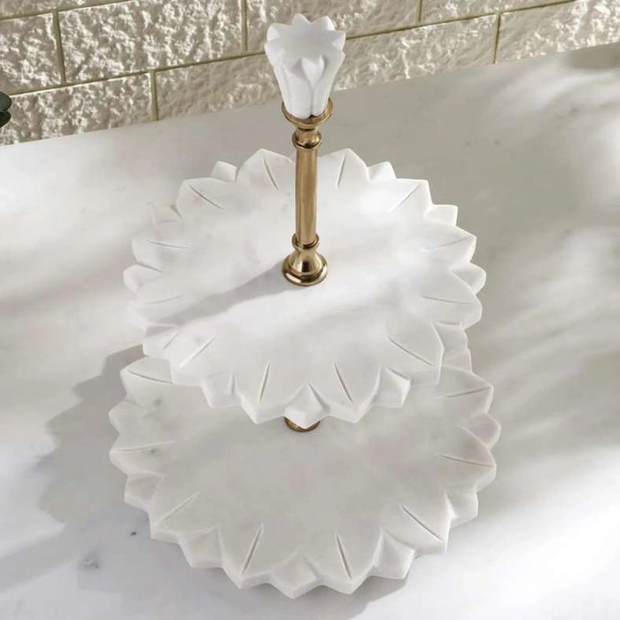 Praline 2-Tier Marble Cake Stand 30.4X25.4X38Cm- White Pan Home