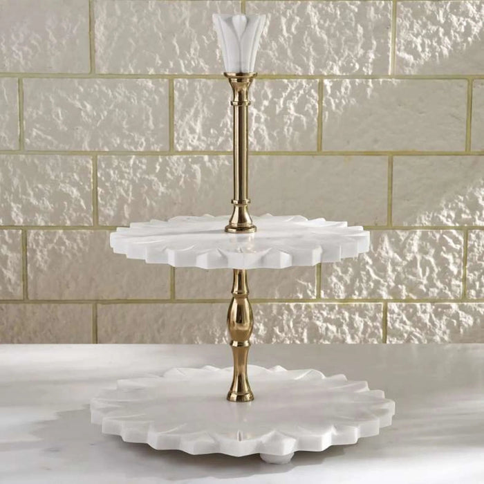 Praline 2-Tier Marble Cake Stand 30.4X25.4X38Cm- White Pan Home