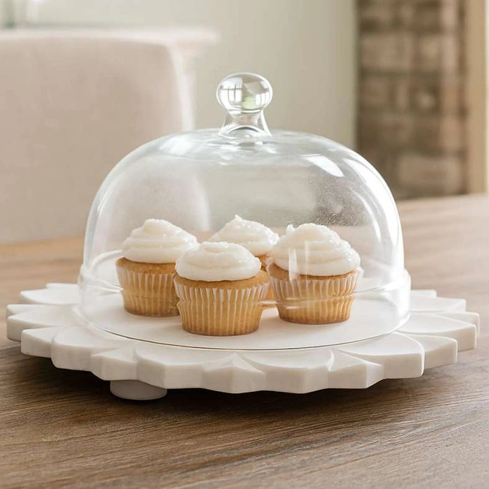 Praline Marble Cake Dome 30.48X30.48Cm- White Pan Home