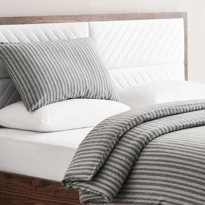 Premium Cotton Jersey Stripe 2-Piece Full Duvet Cover Set  160X200Cm - Grey Pan Home