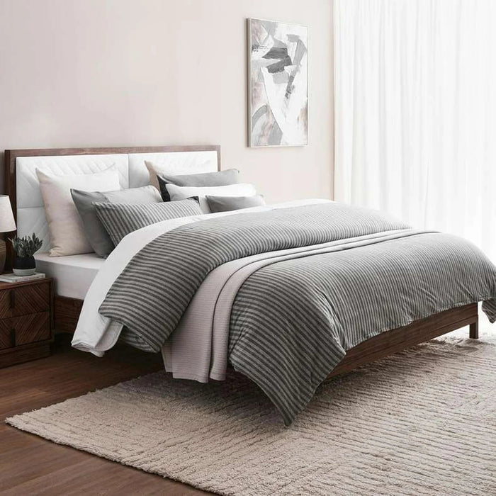 Premium Cotton Jersey Stripe 2-Piece Full Duvet Cover Set  160X200Cm - Grey Pan Home