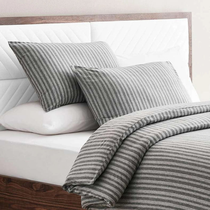 Premium Cotton Jersey Stripe 3-Piece King Duvet Cover Set 230X220Cm - Grey